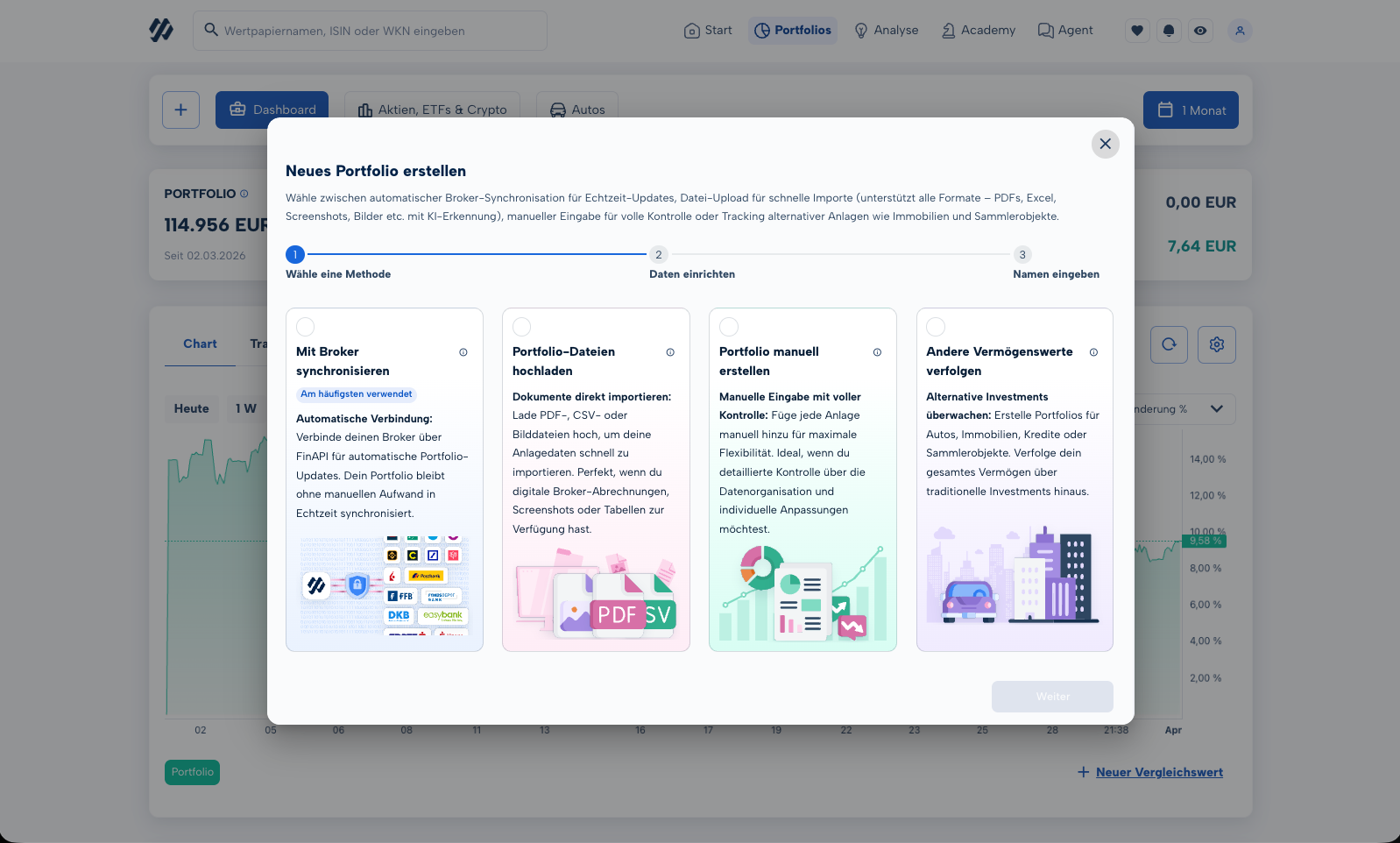 Portfolio anlegen in MoneyPeak